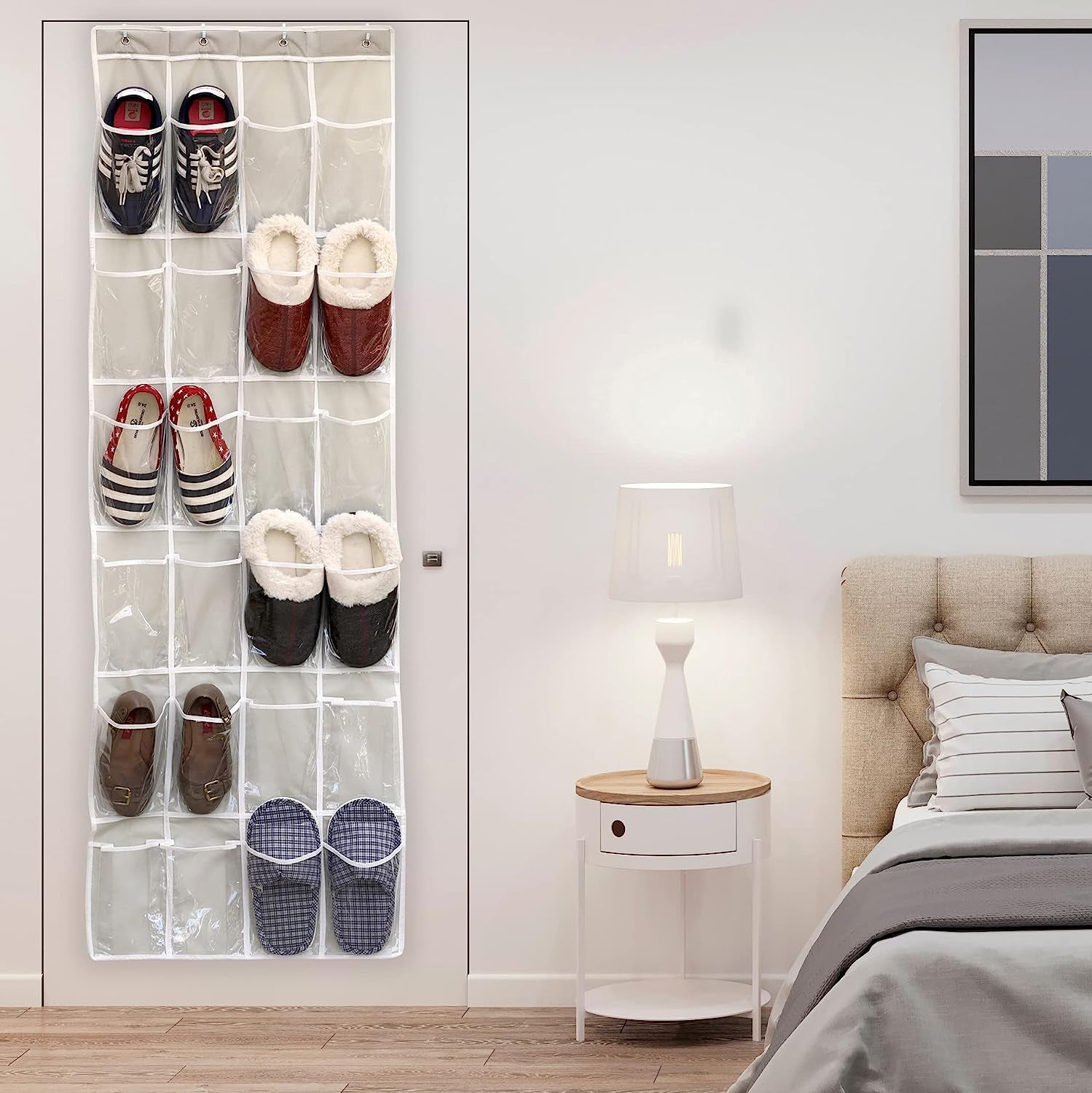 Simplehouseware Crystal Clear over the Door Hanging Shoe Organizer, 24 Pockets, Grey (162.6 Cm H X 48.6 Cm W)